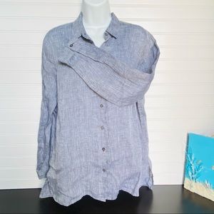 J. Jill Womens Top Blouse Button-Up Shirt Love Linen Gray Small